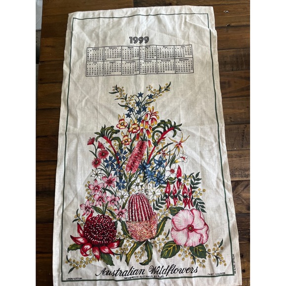 Neil Other - NEIL Tea Towel 1999 Calendar Australian Wildflowers Vintage OS Cream Linen